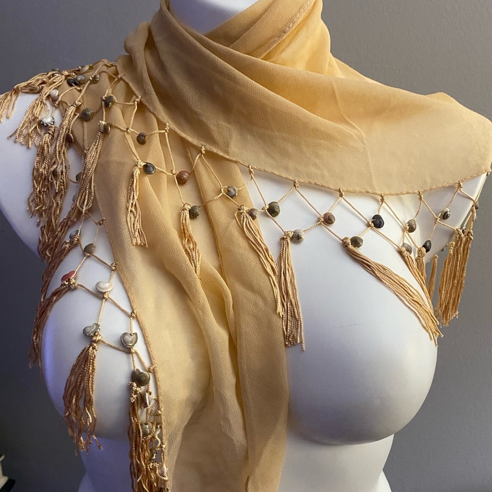 Golden tan sheer shell scarf wrap skirt NEW wear multiple ways